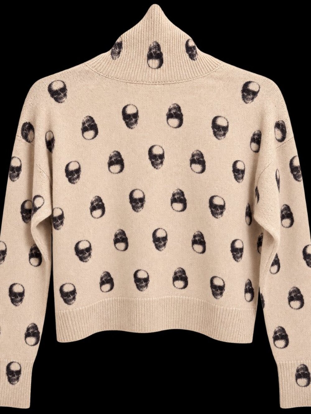 Zadig & Voltaire Skull Print Turtleneck Sweater Beige Size Small